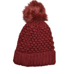 Knit Pom-Pom Beanie in Wine